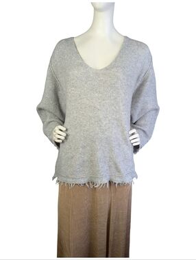 Free People Irresistible Fringe Sweater Gray Wool Linen Blend Oversized Large